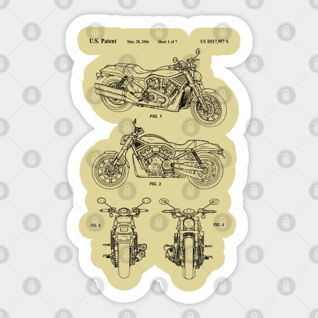 Motorcycle Designs Patent Print 2006 Sticker by MadebyDesign